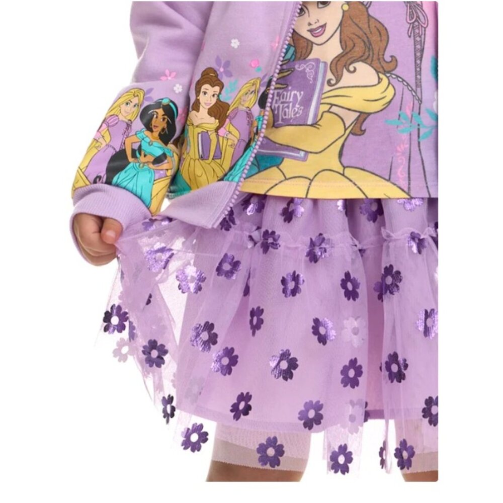 NWT Disney Princes Girls' 3-piece Tutu Set, full-zip hoodie, tee, & tutu skirt - Picture 3 of 4